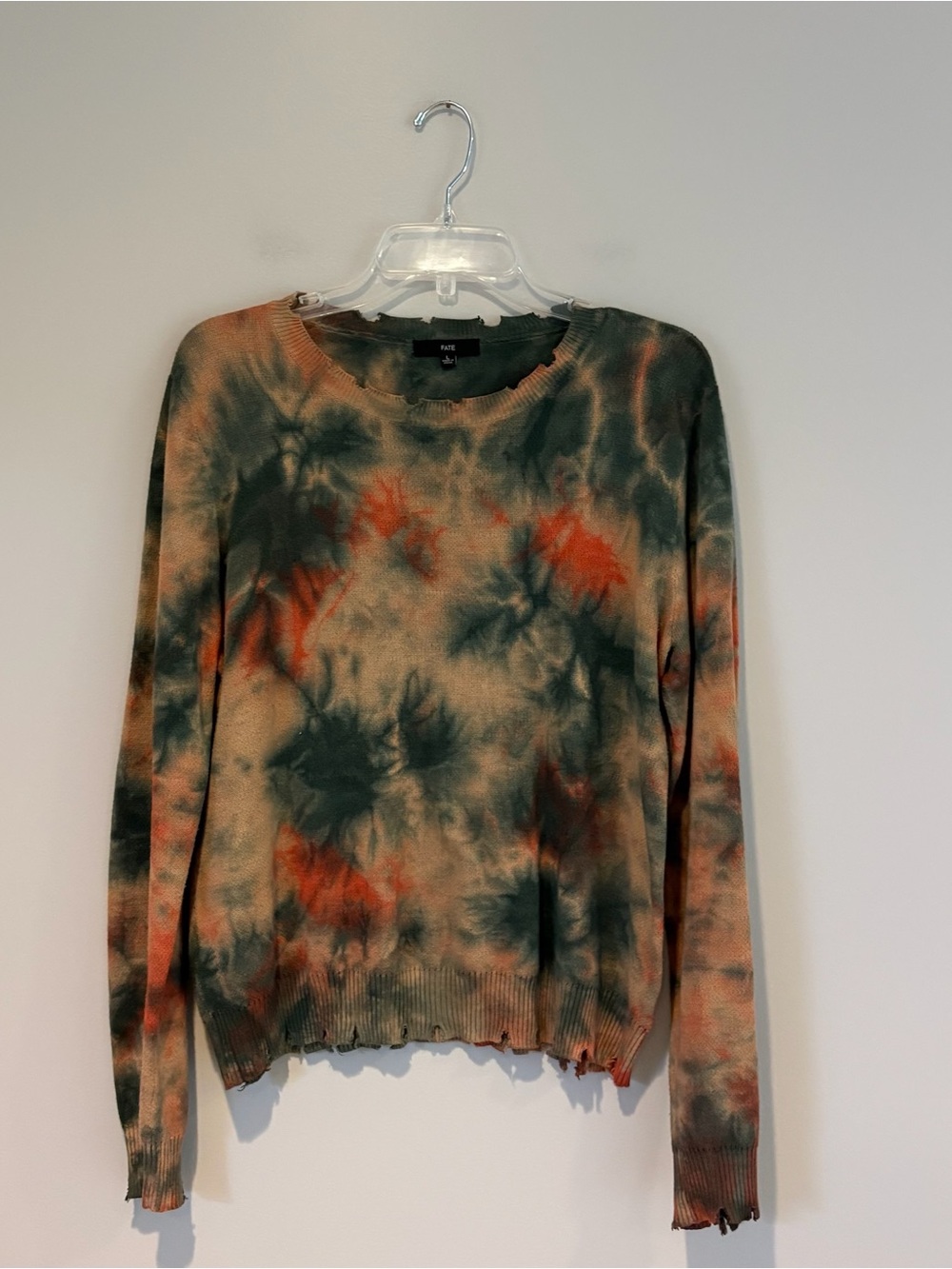 Fate Distressed Tie-Dye 100% Cotton Crewneck Sweater Size L
